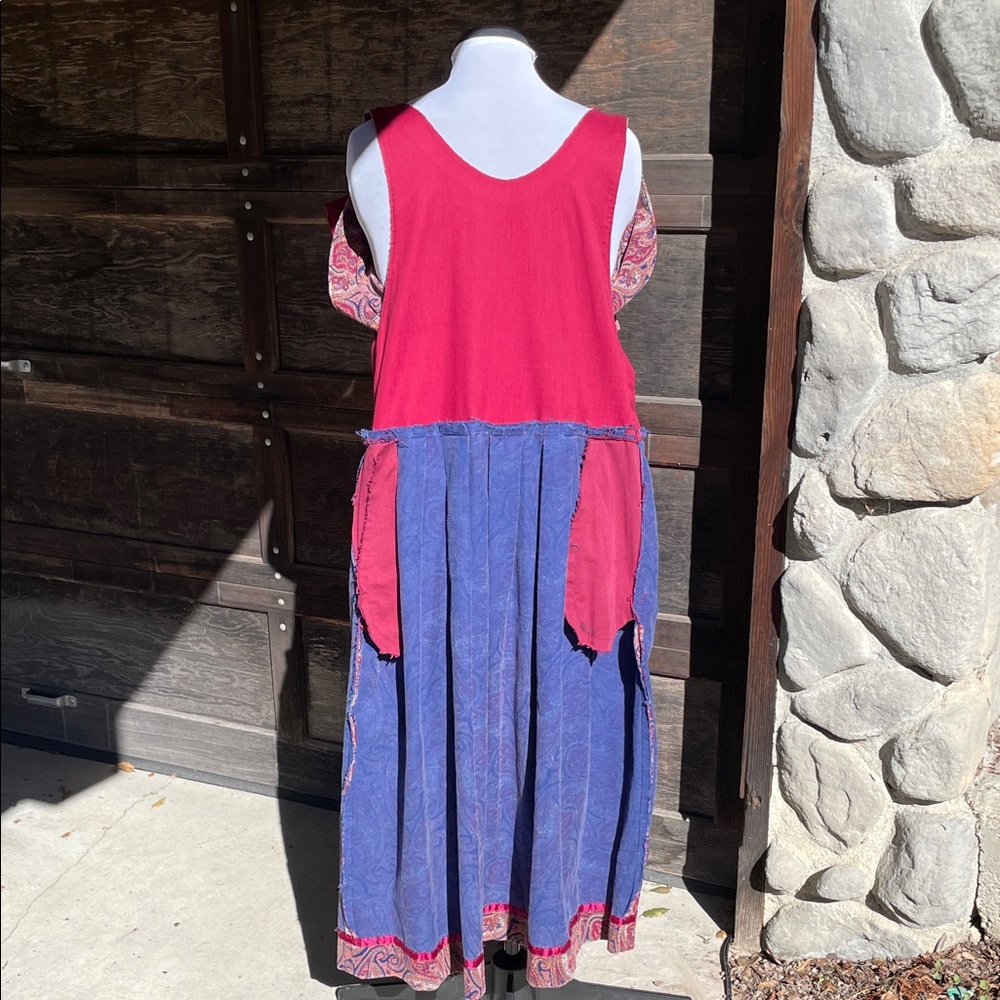 Vintage Paisley Corduroy Jumper Handmade in Burgundy and Blue-Violet Print - Picture 10 of 16